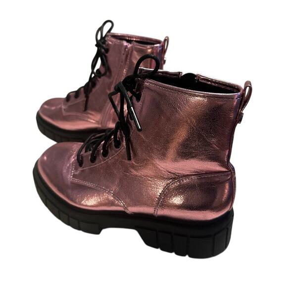 Madden NYC Metallic Pink Lace Up Combat Boots Size 5 Moto Edgy Ankle - Picture 2 of 11
